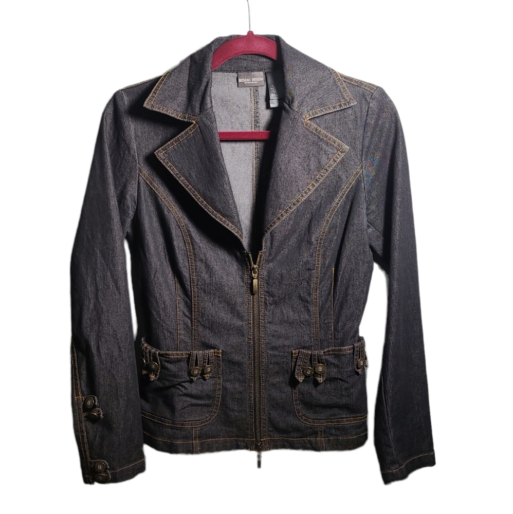 Vintage Bisou Bisou Michele Bohbot Dark Denim Zip Up Jean Jacket Sz 6